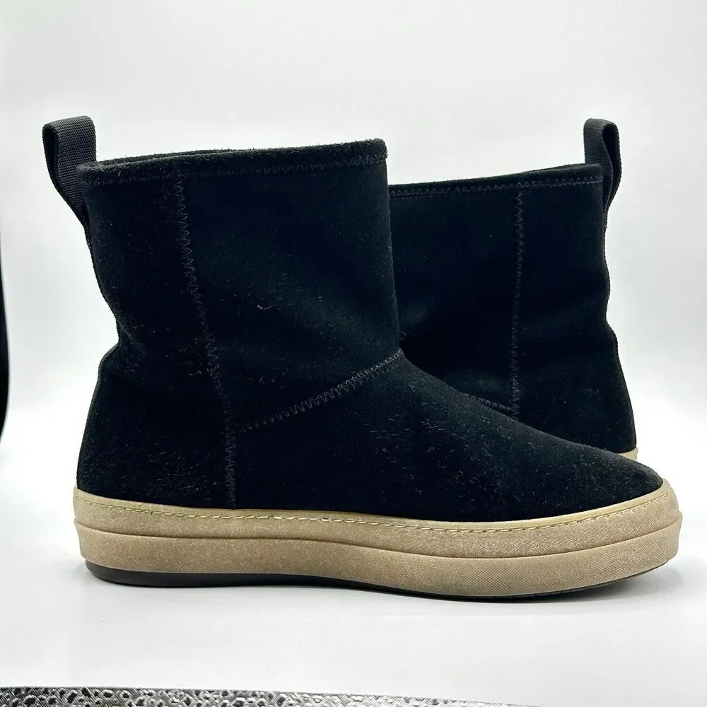 James Perse Shearling Easy Pull On Boots Womens Size 10 Black Suede Italy
